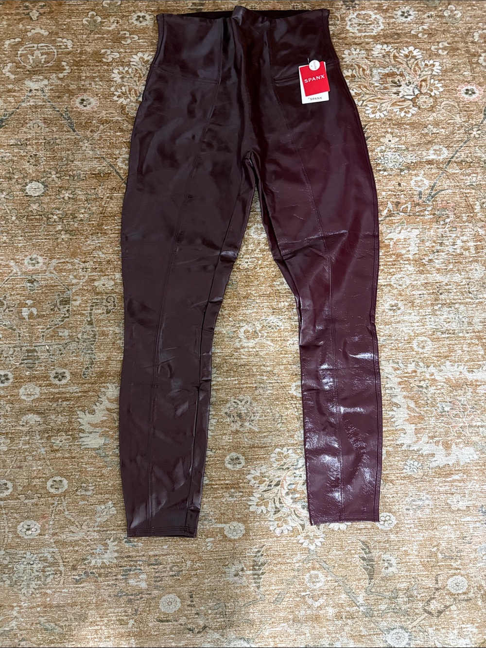 SPANX Burgundy High-Waist Faux Leather Leggings